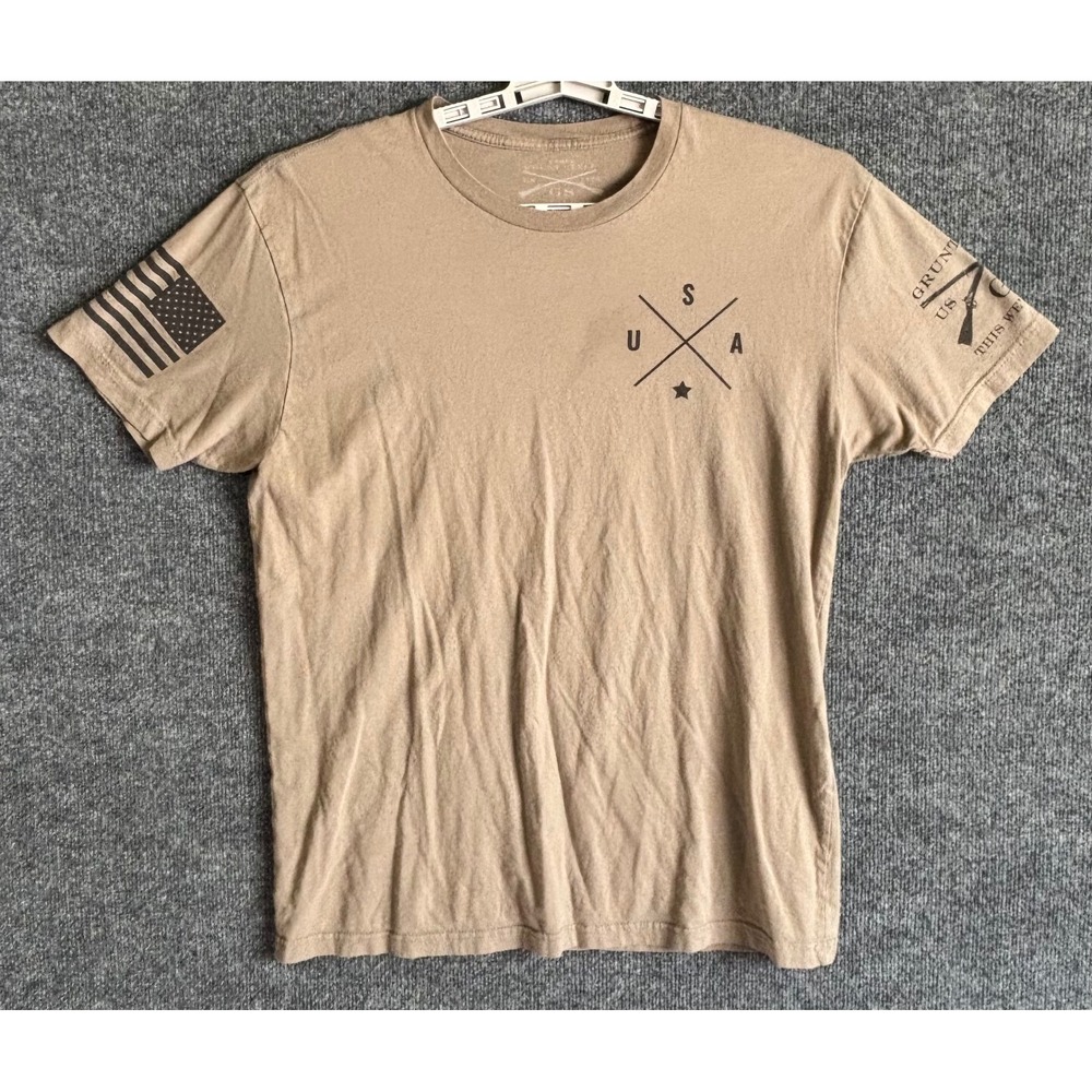 Grunt Style Mens Tan USA‎ Flag Graphic T Shirt Size Large